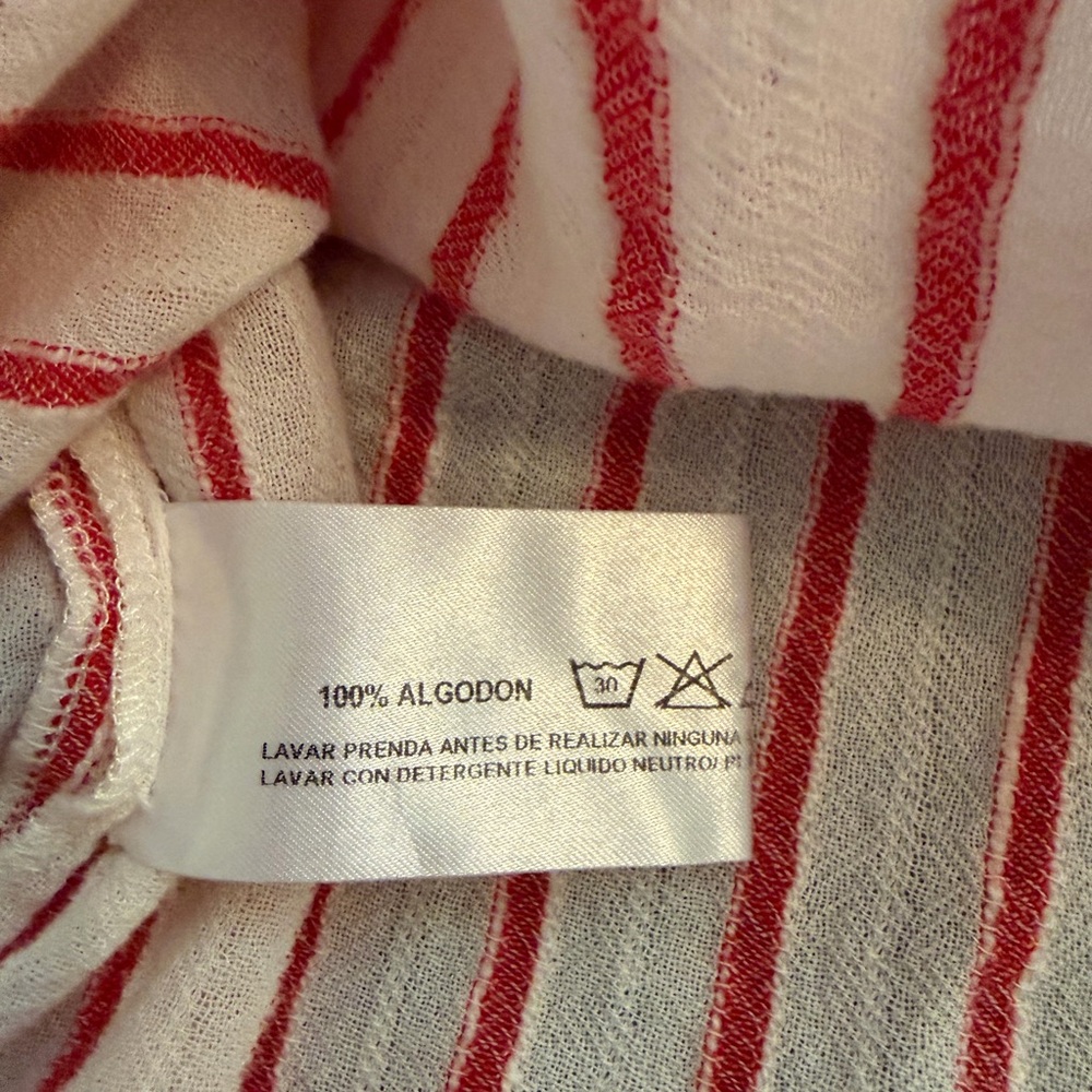 Striped Cuffed Sleeveless Blouse V-Neck Cream Red Systemaction Size XL - Picture 6 of 7